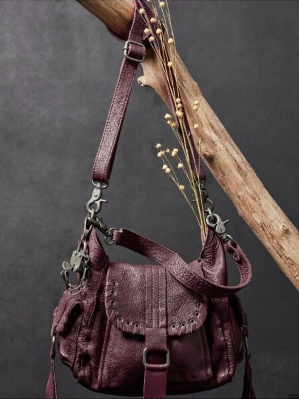 Women's Leather Crossbody Bag in Deep Plum